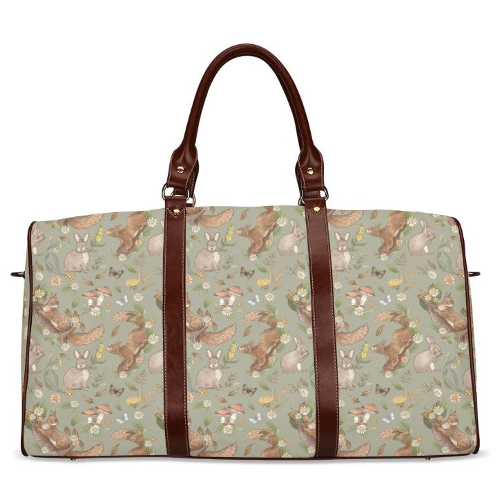 Rabbits and Squirrels - Light Green Background - Waterproof Travel Bag