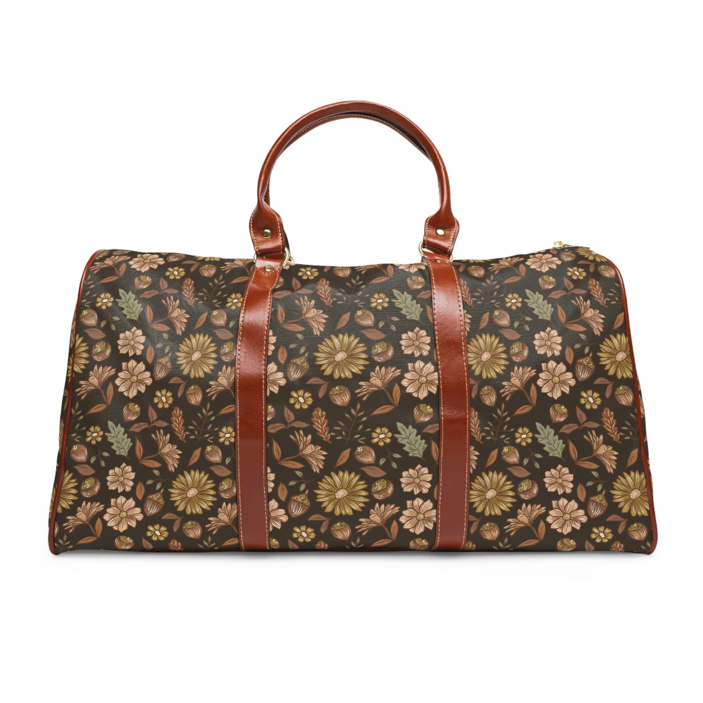 Acorn Leaves - Dark Background - Waterproof Travel Bag