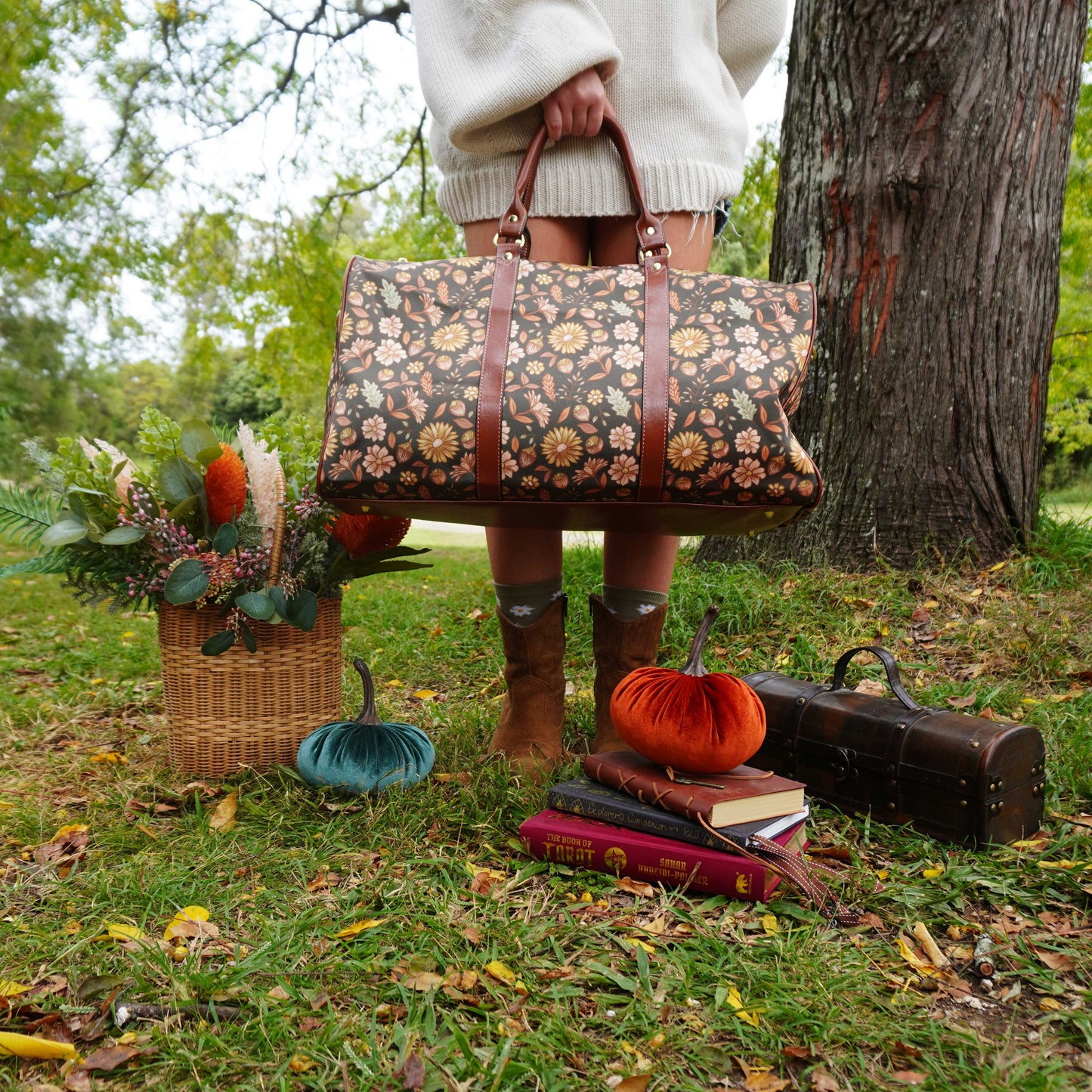 Acorn Leaves - Dark Background - Waterproof Travel Bag