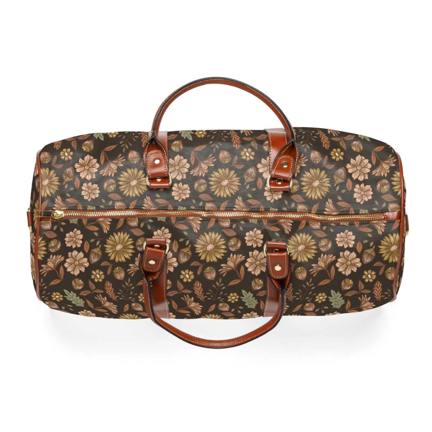 Acorn Leaves - Dark Background - Waterproof Travel Bag