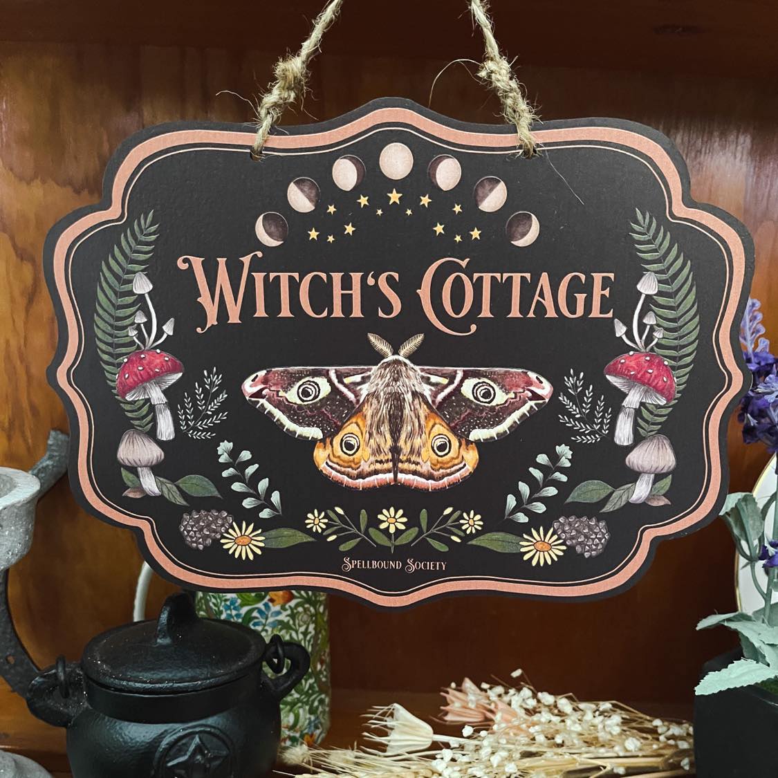 Wall Sign Witch Aesthetic Dark Moth for the Green Witch
