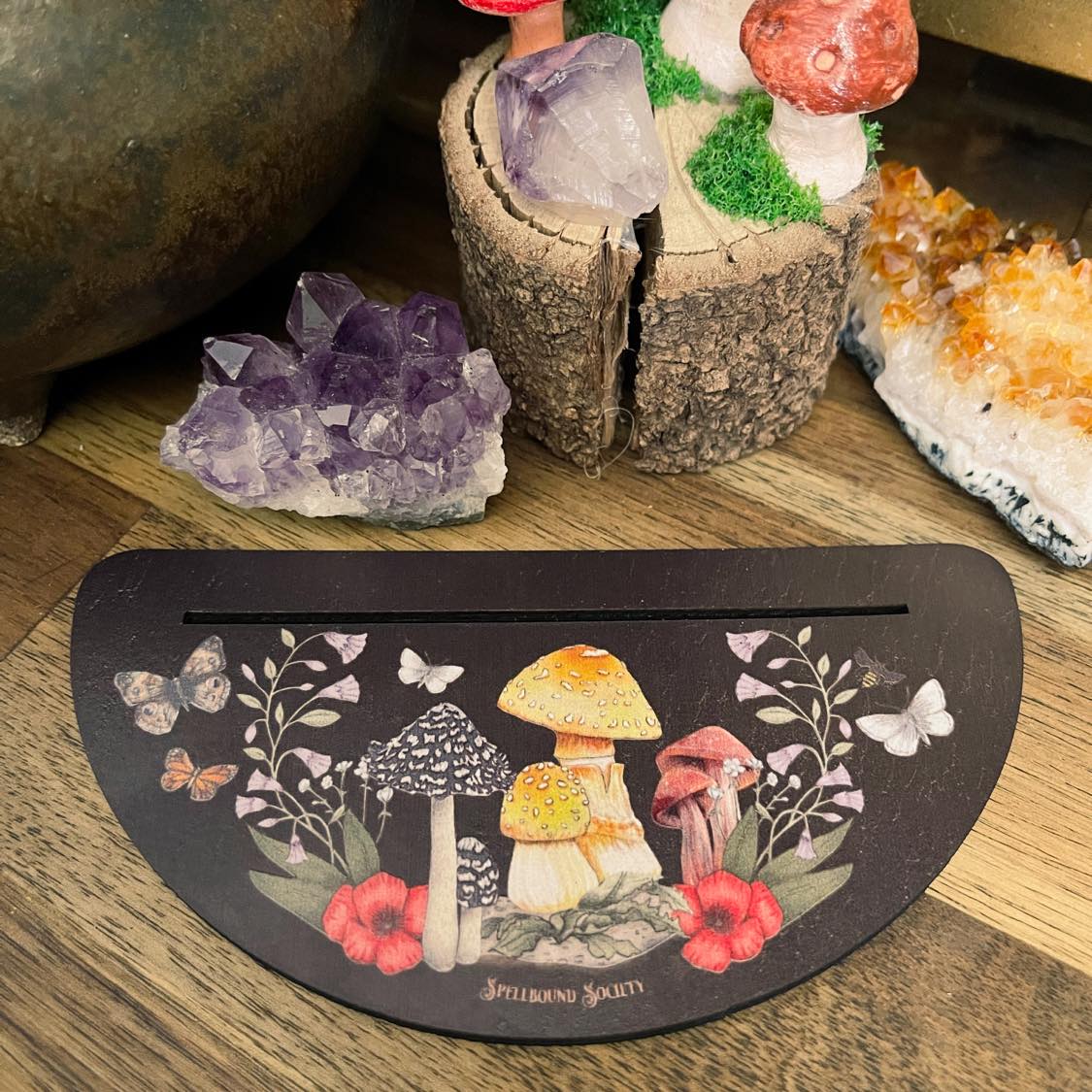 Wooden Dark Mushroom Tarot Card Holder Oracle Card Holder