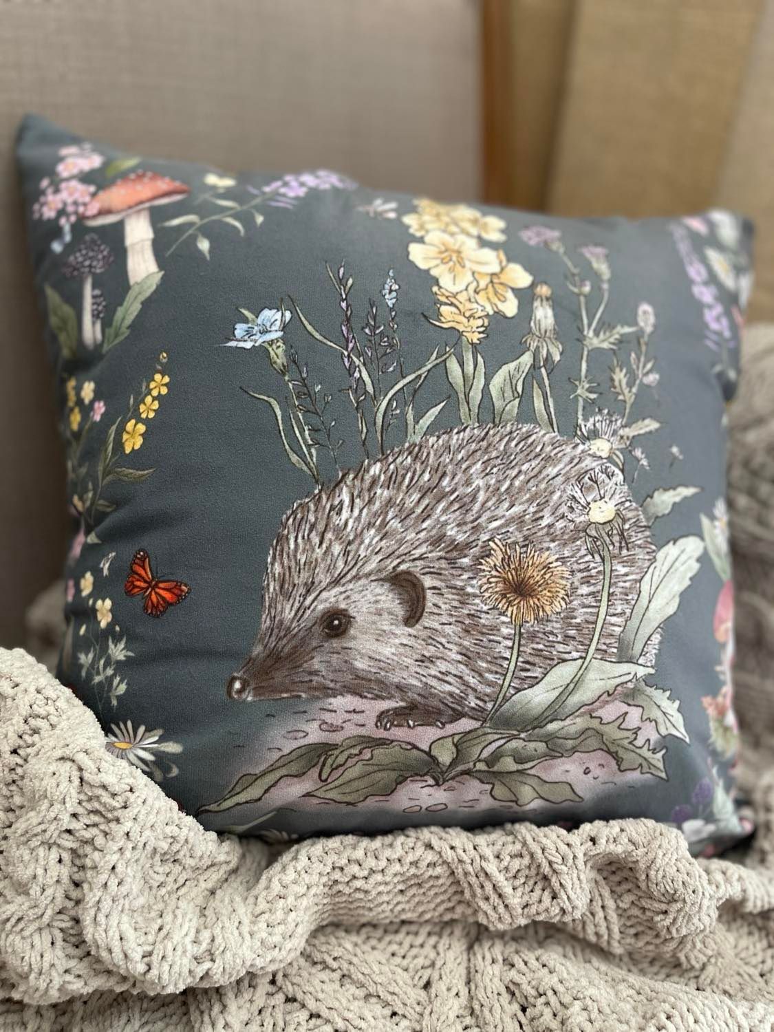 Woodland Hedgehog - Forest Green Pillow Case