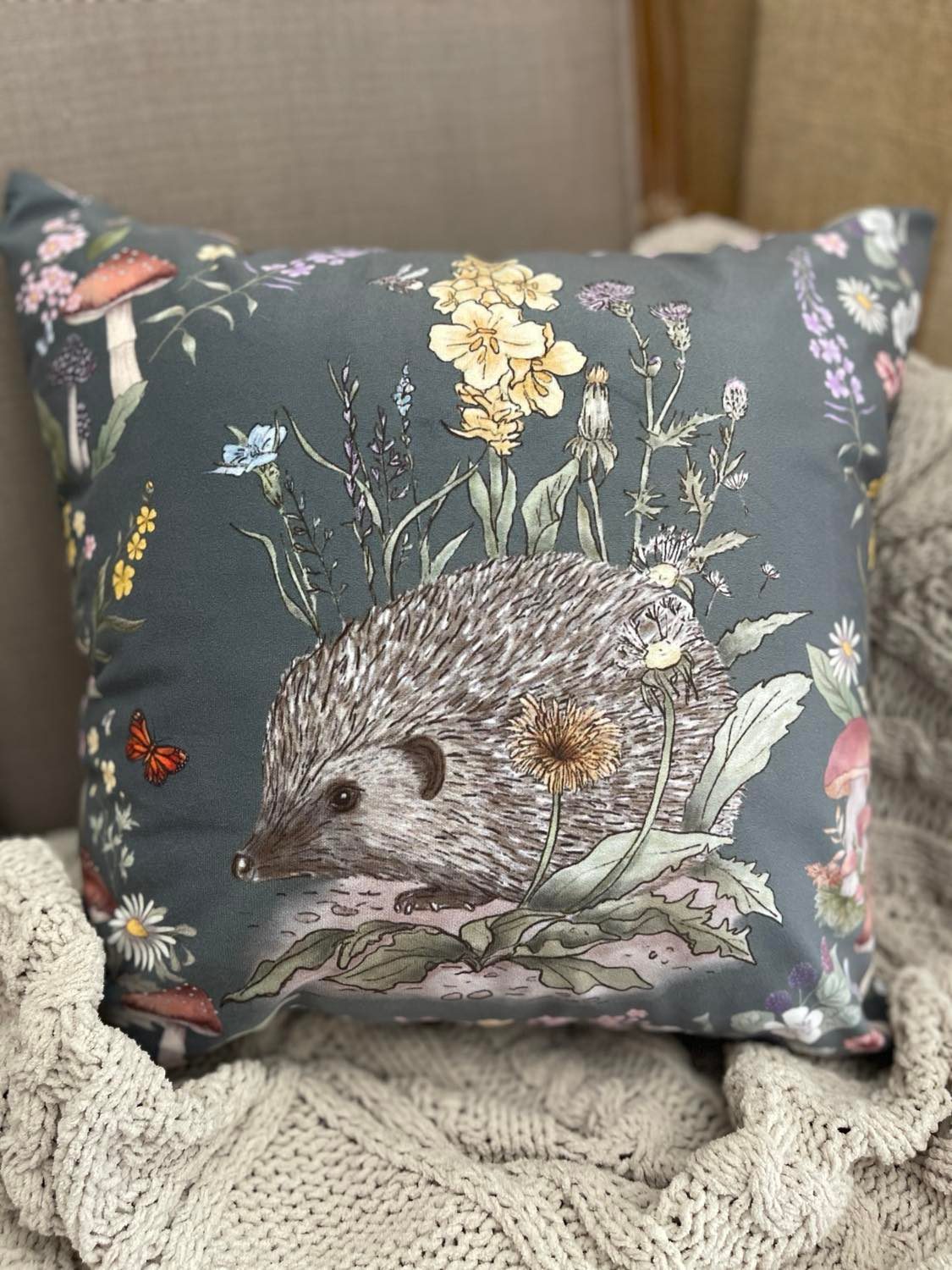 Woodland Hedgehog - Forest Green Pillow Case