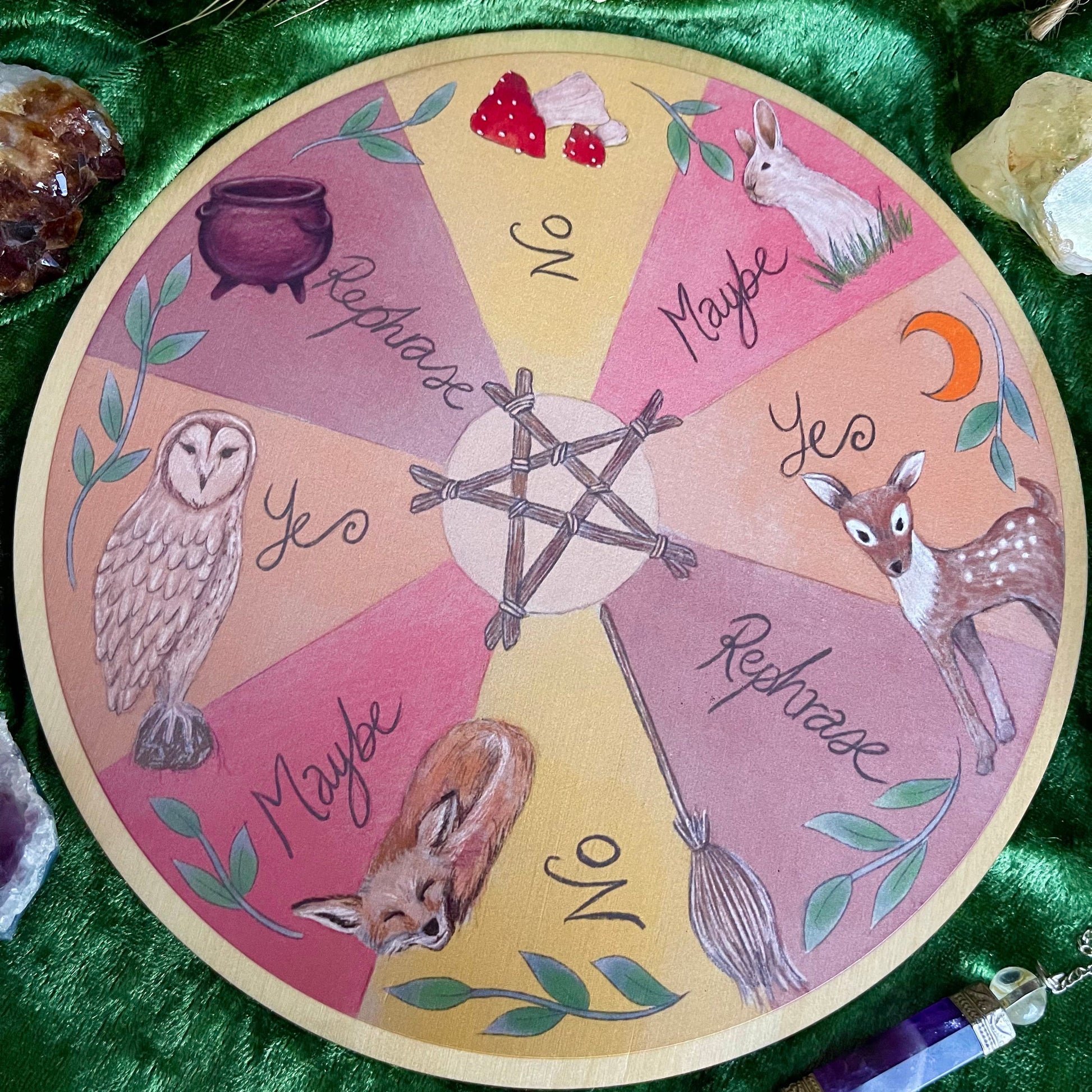 Hand drawn Woodland Witches Pendulum Board