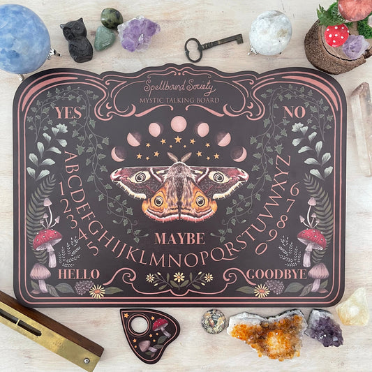 Beautiful hand-drawn dark moth and mushroom ouija board spirit board large for witchcraft Spellbound Society