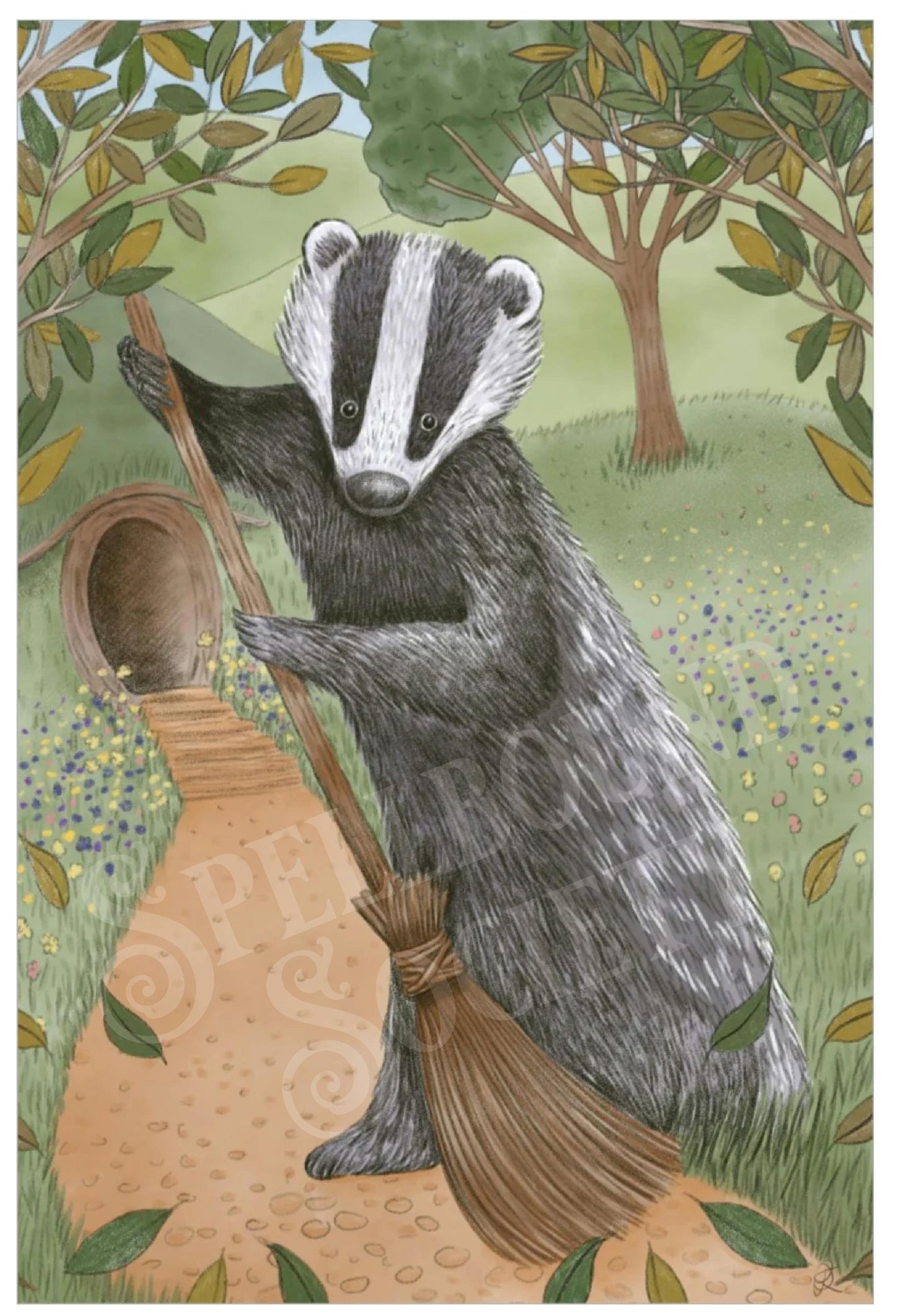 Willows Hedge - Badger Sweeping - 12"x18" Premium Matte Vertical Poster